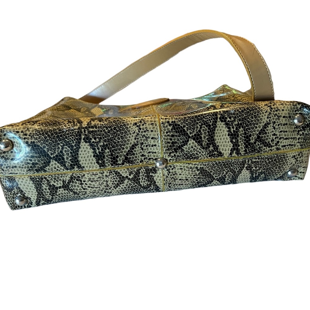 Authentic Tods Shoulder Bag Vintage Rare Python Patent Leather Canvas Lining - Picture 6 of 11